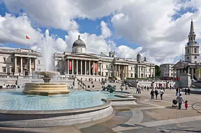 Trafalgar Square is one of the most famous attractions to visit in London. The public space is home to weekly events. 